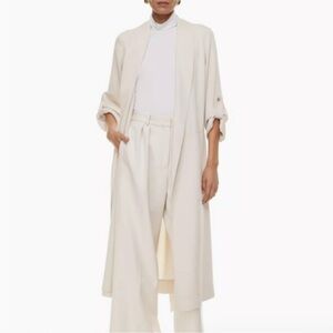 Aritzia Babaton Kahlo Robe Cream Matte Satin Wrap Jacket Blazer with Belt XS